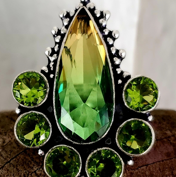 New Bi-Color Tourmaline & Peridot 925 Silver Ring. - Picture 1 of 8